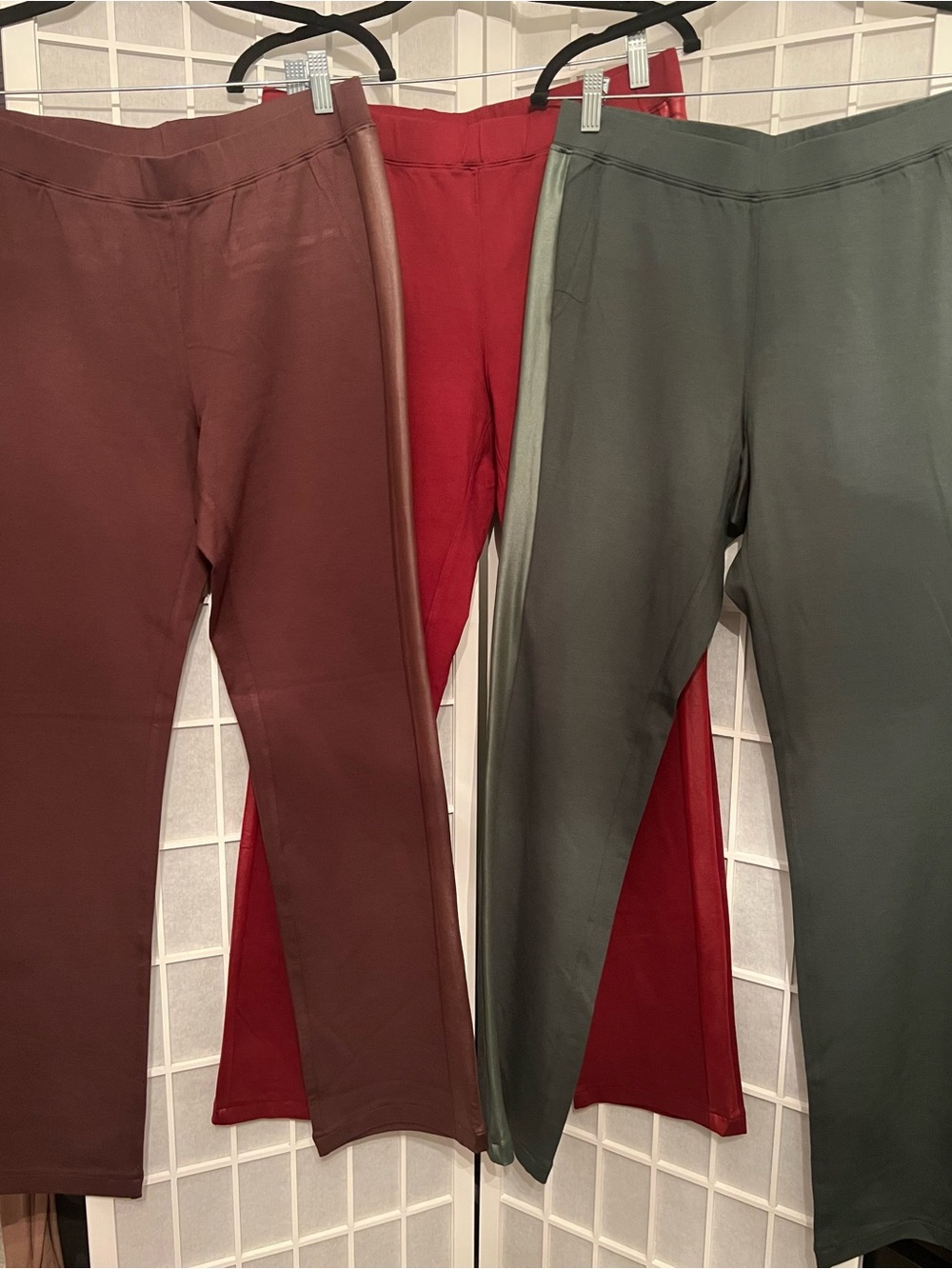 IMAN Trio of Stretch Ponte Pants in Burgundy, Brown and Green Size M Set